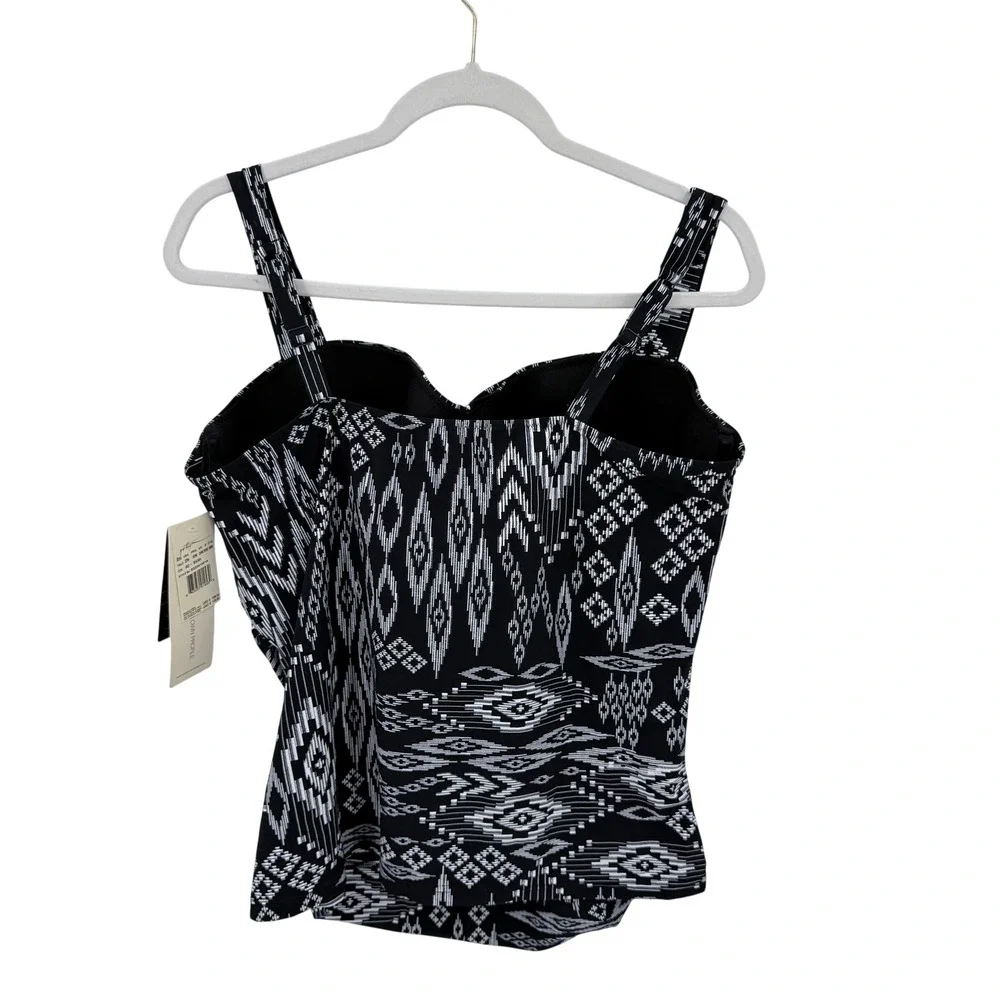 Gottex Profile Black White Ikat Geometric Tankini Swim Top 22W E22041W18 NEW‎